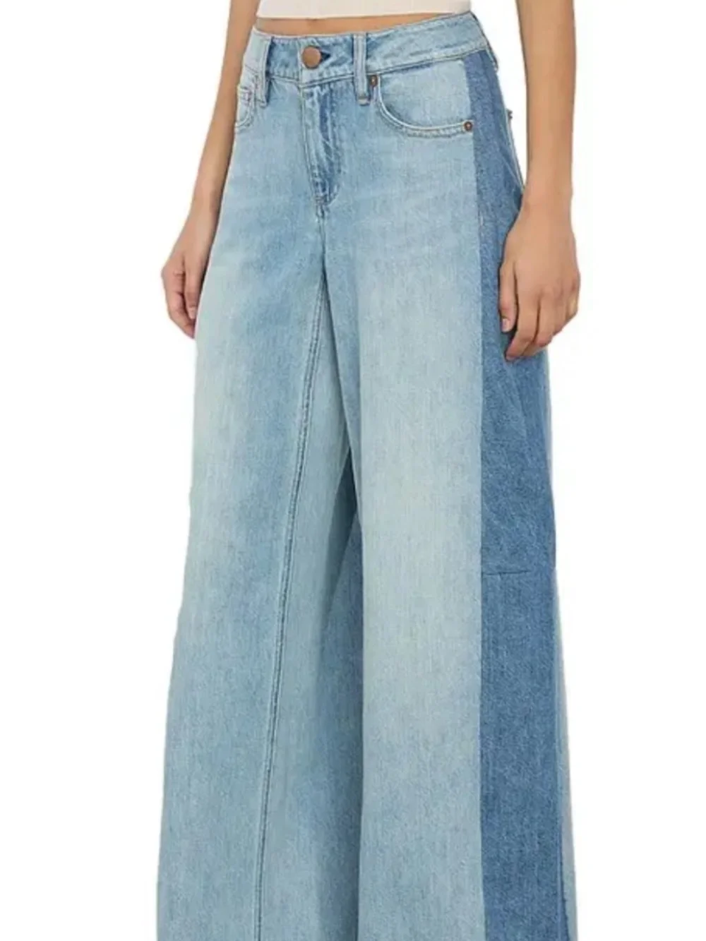 Alice & Olivia High Rise Baggy Light Wash Denim Jeans Sz 27 Two Tone